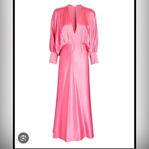 Nwt Geraldine Lala Pink Silk Draped Kaftan Sleeve Maxi Dress Sz XS